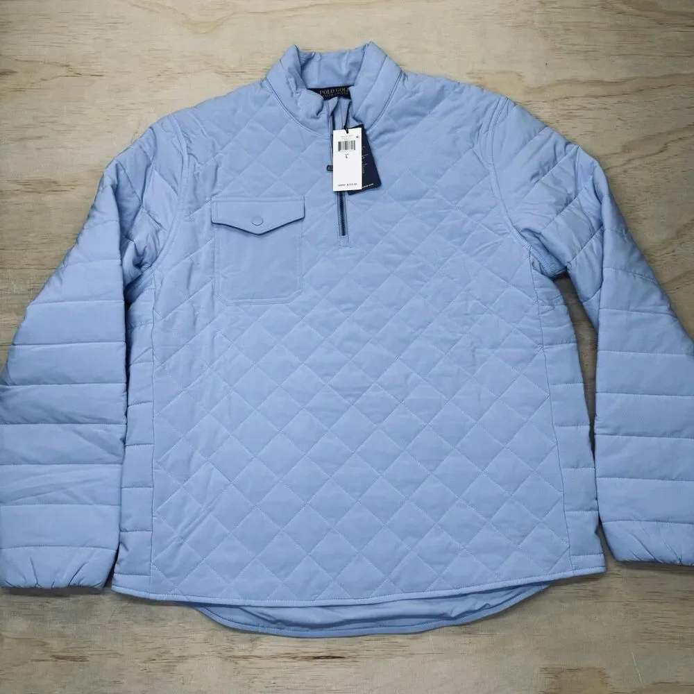 NEW Ralph Lauren Polo Golf Quarter Zip Quilted Pullover Jacket Light Blue LG